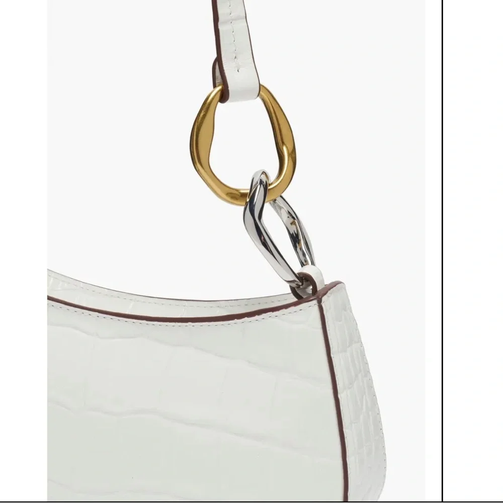 LIKE NEW STAUD Ollie Croc-Embossed Bag, Fresh White Faux Croc - Picture 2 of 9